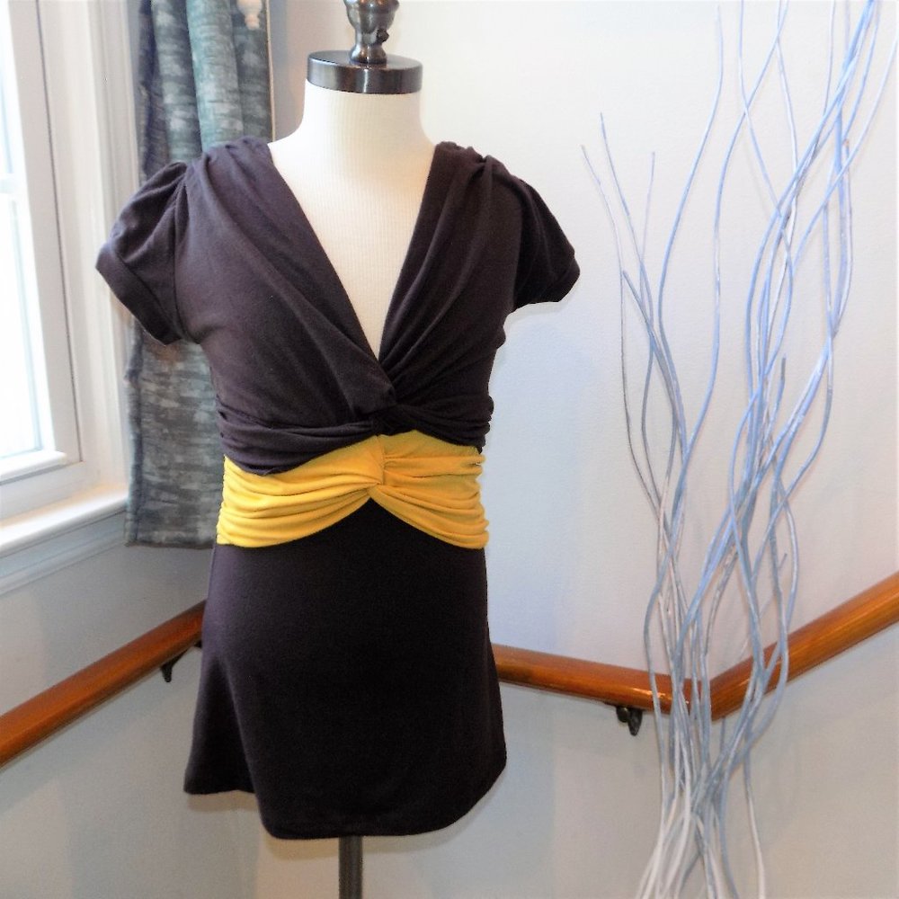 CHOCOLATE USA Brown & Mustard Ruche Top Size Small